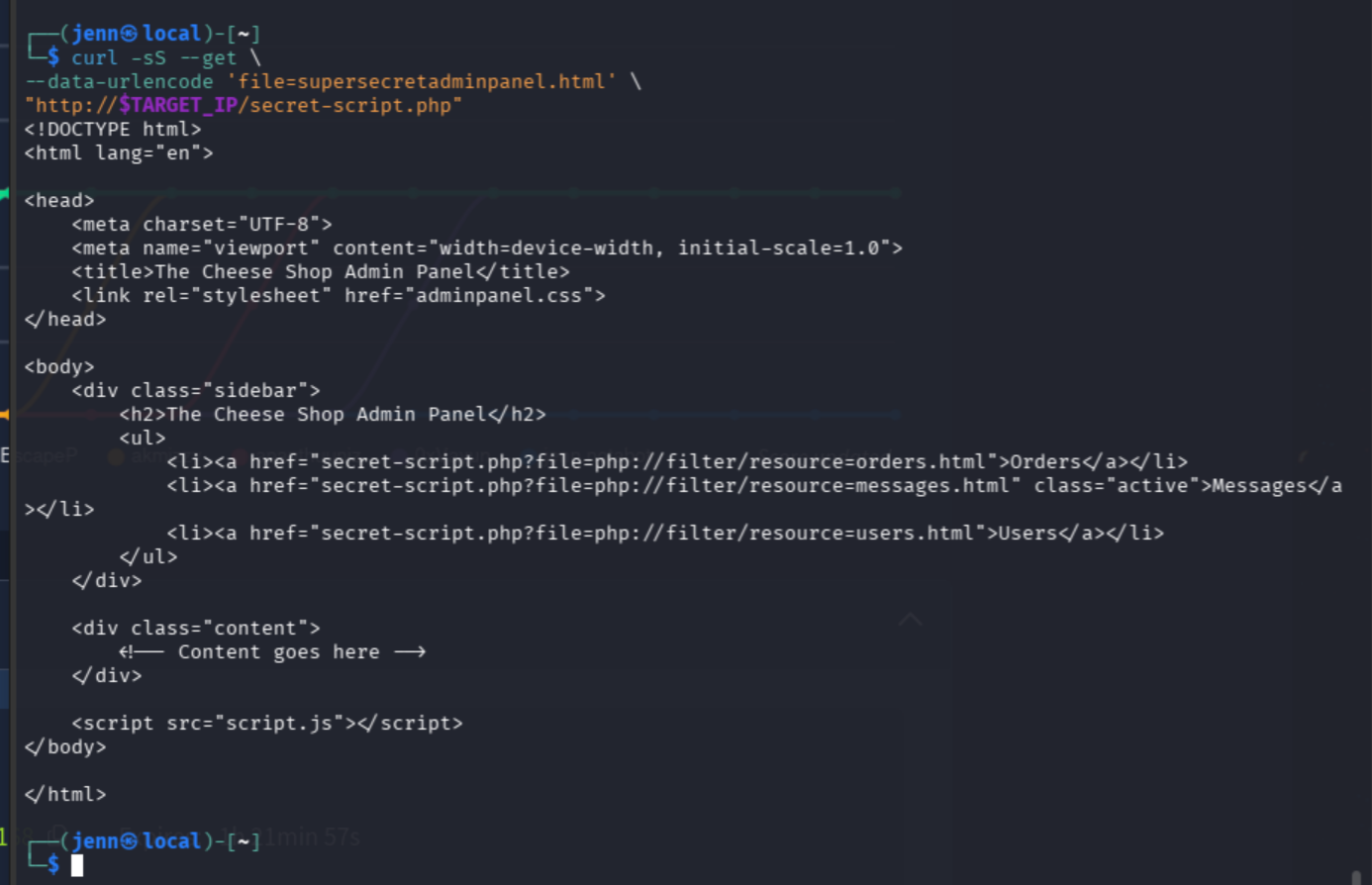 The admin panel included without authentication